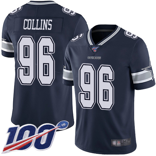 Men Dallas Cowboys Limited Navy Blue Maliek Collins Home #96 100th Season Vapor Untouchable NFL Jersey